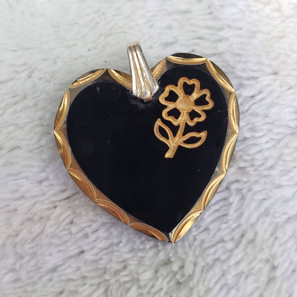 Mid-Century Etched Glass Heart Pendant